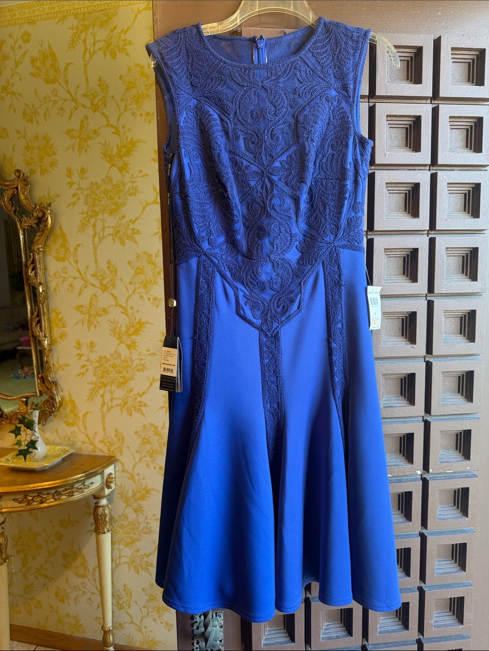 Tadashi Elegant Lace-Detail Royal Blue Fit & Flare Dress